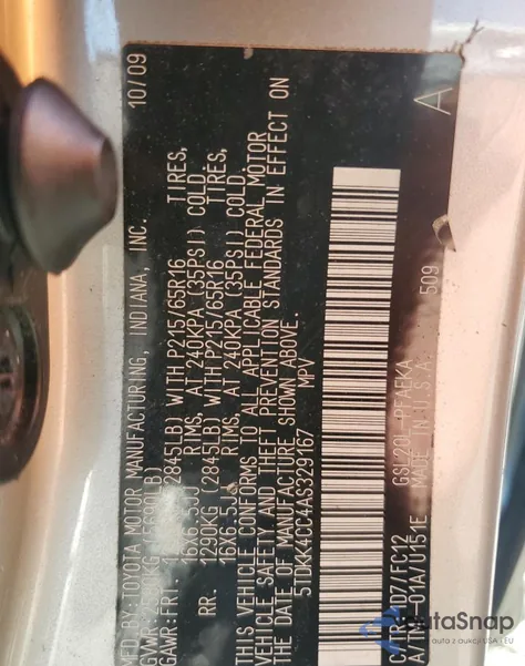 2010 Toyota Sienna Ce из США, поврежденный, VIN 5TDKK4CC4AS329167